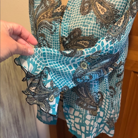 NICOLA Teal and Black Paisley Button Blouse - Picture 3 of 11
